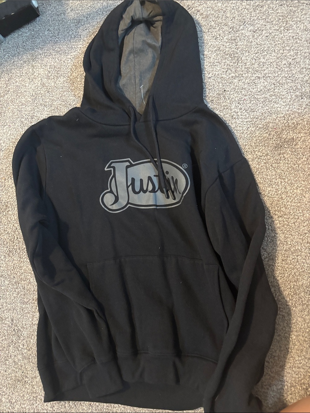 Justin Boots Black Hoodie with Gray Logo